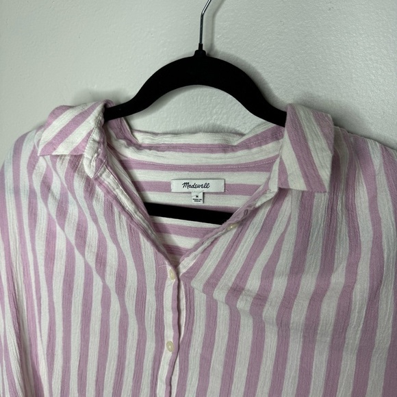 Madewell Central Tunic Shirt in Lavender Stripe Short Sleeve Button Up - Picture 5 of 10